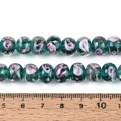 Handmade Lampwork Inner Flower Rondelle Beads Strands LAMP-T022-24F-1