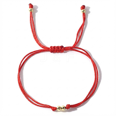 Adjustable Brass Round Bead Polyester Braided Cord Bracelets for Women ZQ0354-2-1