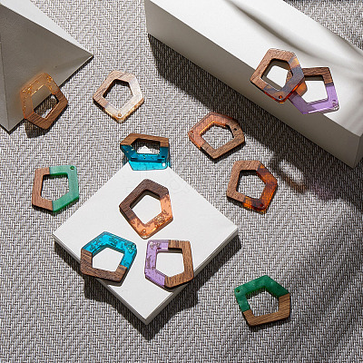 Transparent and Opaque Resin & Walnut Wood Pendants RESI-SZ0001-01-1