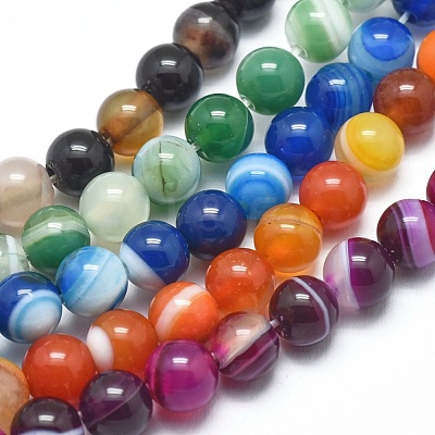 Natural Striped Agate/Banded Agate Beads Strands G-I254-03B-1