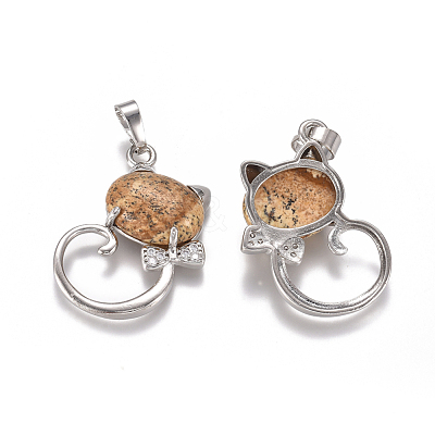 Natural Picture Jasper Kitten Pendants G-L512-R16-1