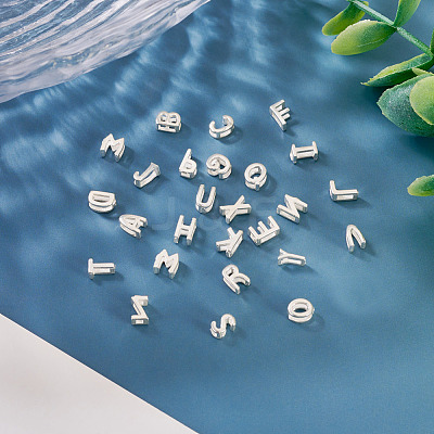 6Pcs 925 Sterling Silver Hollow Initial Beads STER-TA0001-53C-1