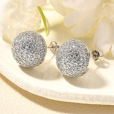 Half Round Brass Micro Pave Clear Cubic Zirconia Stud Earrings X-EJEW-C126-05P-1