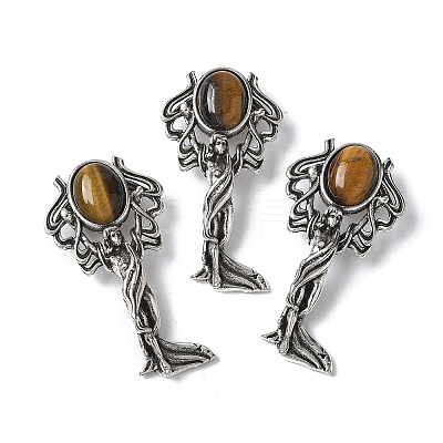 Angel Brass Natural Tiger Eye Pendants KK-D361-02AS-14-1