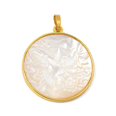 Rack Plating Carved Natural White Shell Pendants SH-CBA69D1-03G-02-1