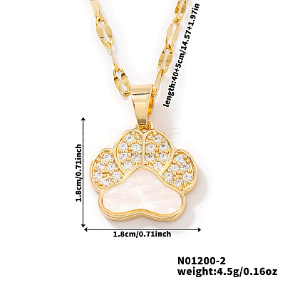 Fashionable Brass Micro Pave Clear Cubic Zirconia Bear Paw Print Pendant Necklaces for Women DN9774-2-1