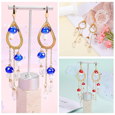 Natural Quartz Crystal Teardrop & Lampwork Mushroom Chandelier Earrings EJEW-SW00018-01-1
