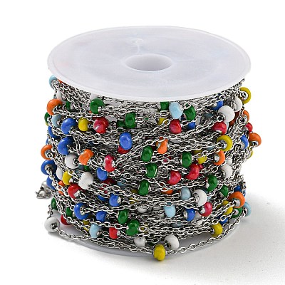 304 Stainless Steel Enamel Link Chains AJEW-Z028-09P-02-1