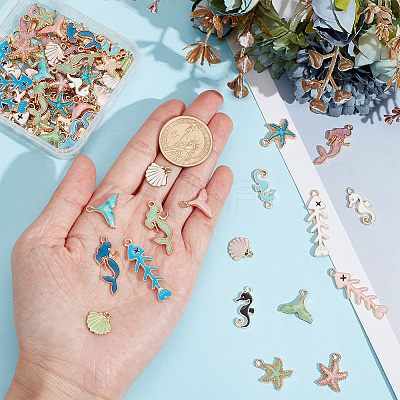72Pcs 18 Styles Ocean Theme Alloy Enamel Charms ENAM-ME0001-18-1