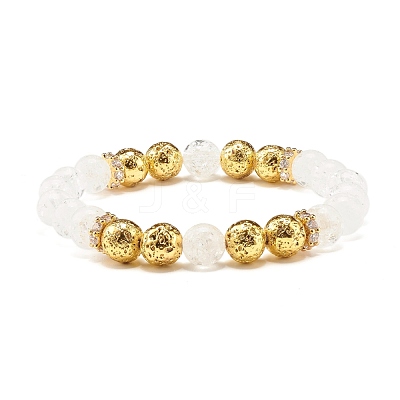 Natural Crackle Quartz & Lava Rock Round Beads Stretch Bracelets Set BJEW-JB07206-1