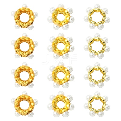 15Pcs 3 Styles Rack Plating Flower Brass Beads KK-CJ0002-66-1