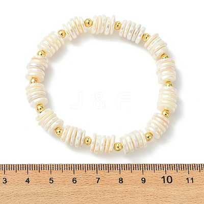 Electroplated Shell Pearl & Brass Beaded Stretch Bracelets for Women BJEW-JB13996-1