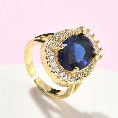 Brass Micro Pave Cubic Zirconia Adjustable Cuff Open Rings for Women RJEW-C131-01G-1