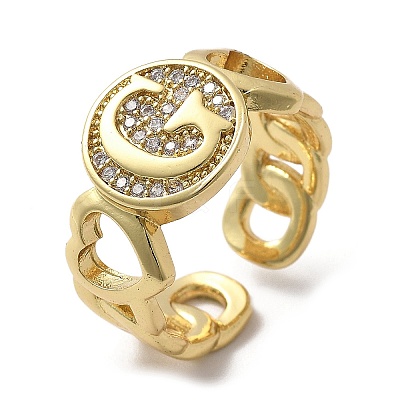 Brass Micro Pave Clear Cubic Zirconia Open Cuff Rings for Women RJEW-K289-02G-G-1