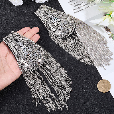 Teardrop Iron Chain Tassel with Rhinestone Epaulettes AJEW-WH20006-326A-P-1