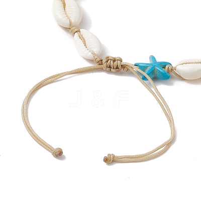 Natural Mixed Cowrie Shell with Synthetic Turquoise Beaded Anklets AJEW-AN00596-04-1