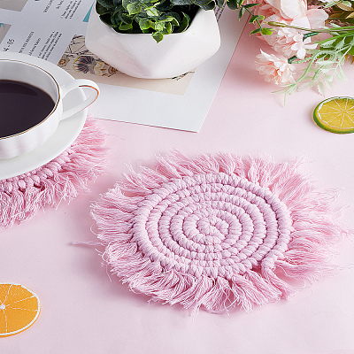 2Pcs Hand-woven Ccotton Thread Cup Mats AJEW-LP0006-37C-1