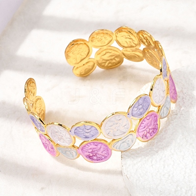304 Stainless Steel Enamel Flat Round Open Cuff Bangles for Women SA-CBA1A30-03A-G-1