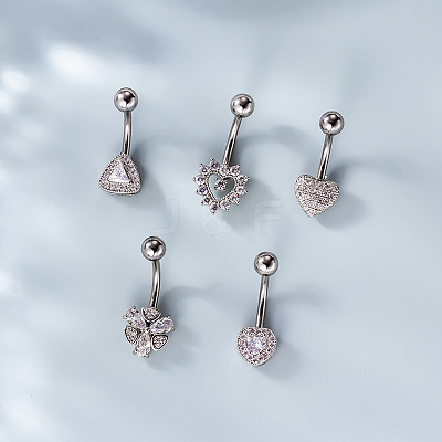 316L Surgical Stainless Steel Clear Cubic Zirconia Curved Barbell Belly Rings WG7644D-05-1