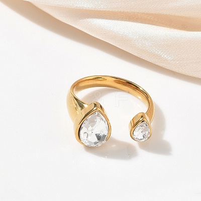 304 Stainless Steel Pave Clear Cubic Zirconia Cuff Open Rings for Women RJEW-F207-03A-G-1