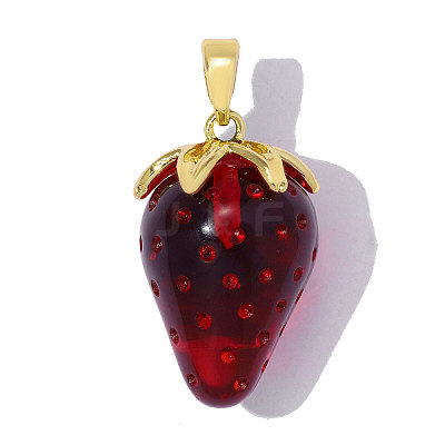Brass with Red Resin Pendants RE-OY001-09G-1