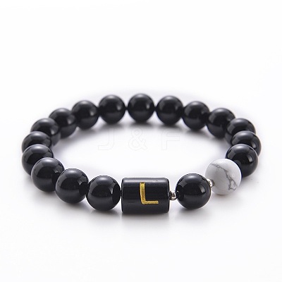 10MM Natural Black Onyx(Dyed & Heated) and Howlite Beaded Stretch Bracelets RH2290-12-1