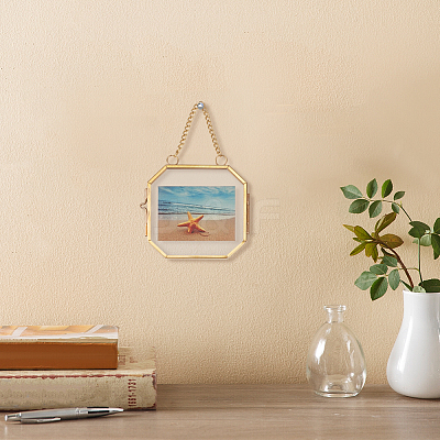 Octagon Brass Glass Hanging Photo Frame AJEW-WH0270-555A-1