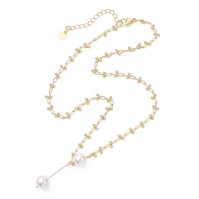 White Round Shell Pearl Pendant Brass Oval Link Chain Necklaces for Women NJEW-JN05695-1