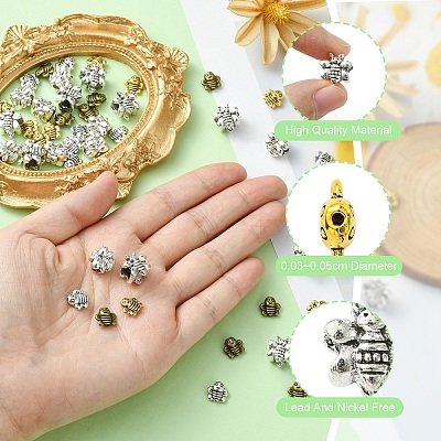 50Pcs 5 Styles Tibetan Styles Zinc Alloy Beads TIBEB-YW0001-26-1