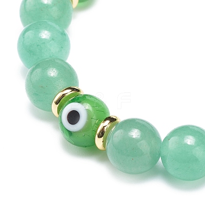 Natural Green Aventurine & Lampwork Evil Eye Round Beaded Stretch Bracelet BJEW-JB08713-07-1