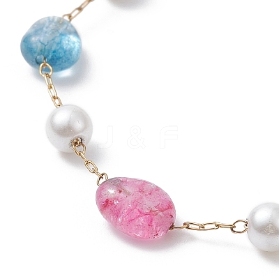 Natural Mixed Gemstone Nuggets & Glass Pearl Beaded Bracelet BJEW-JB09348-1