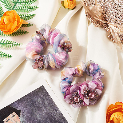 2Pcs 2 Colors Chic Solid Color French Satin Pigtail Hair Tie for Elegant Hairstyles OHAR-TA0001-10B-1