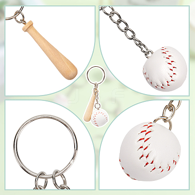 12Pcs Mini Baseball PU Leather Pendant Keychain with Wood Baseball Bat DIY-SP0001-51A-1