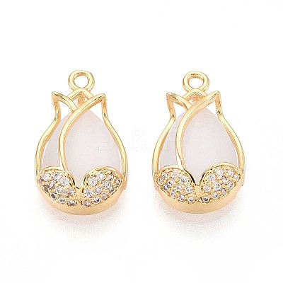 Brass Micro Pave Clear Cubic Zirconia Cat Eye Pendants KK-T071-16G-A01-1