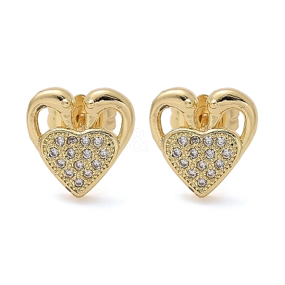 Valentine's Day Heart Brass Micro Pave Clear Cubic Zirconia Stud Earrings EJEW-D305-22G-04-1