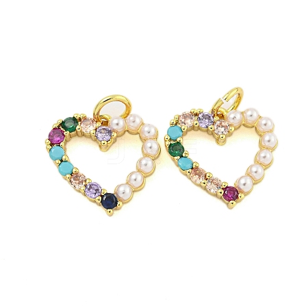 Heart Rack Plating Brass Micro Pave Cubic Zirconia Charms KK-U021-13B-G-1