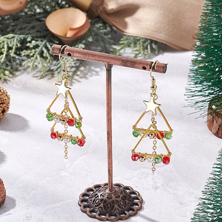 Brass Shell Pearl Bead Dangle Earrings EJEW-TA00670-1