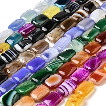 Natural Striped Agate/Banded Agate Beads Strands G-B137-B01-01-1