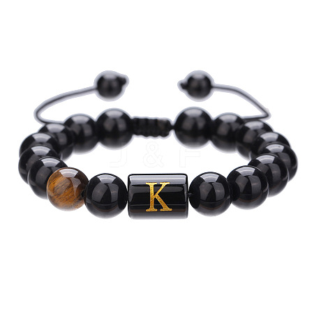 Adjustable Natural Tiger Eye and Glass Beaded Braided Bead Bracelets for Men Women FS-WGD7D76-11-1
