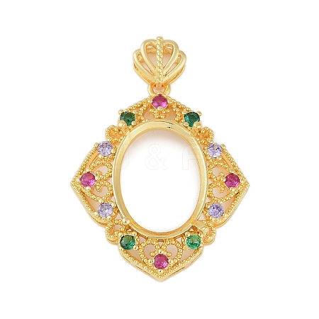 Rhombus Brass Micro Pave Cubic Zirconia Pendant Cabochon Settings KK-U026-09G-1