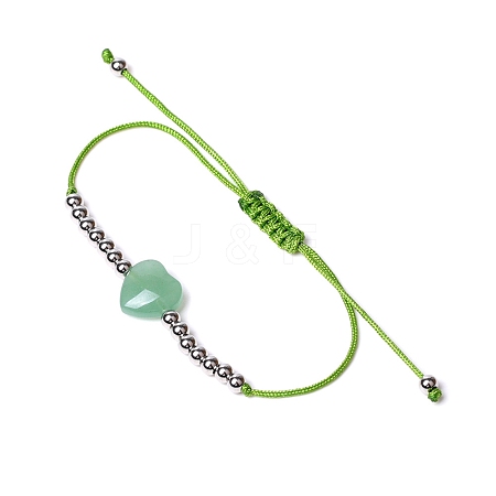 Natural Green Aventurine Heart Braided Bead Bracelet PW-WG63389-05-1