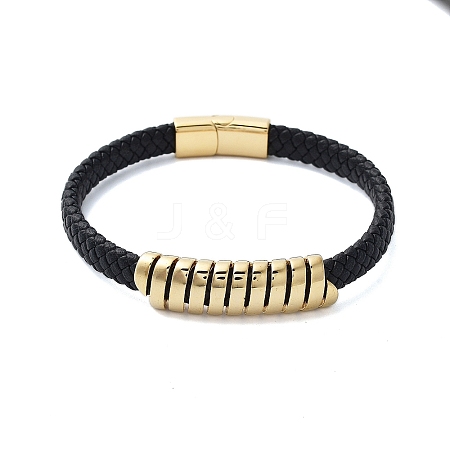 Men's Braided Black PU Leather Cord Bracelets BJEW-K243-61G-1