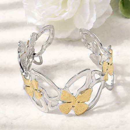 Hammered 304 Stainless Steel Cuff Bangles for Women BJEW-Z177-01GP-04-1
