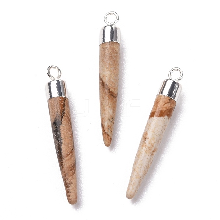 Natural Picture Jasper Brass Pointed Pendants G-B025-02P-13-1