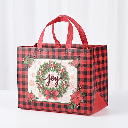 Christmas Theme Tartan Non-woven Fabric Gift Tote Bags with Handle ABAG-G017-01D-1