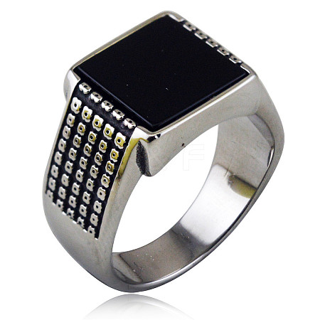 304 Stainless Steel with Natural Obsidian Finger Rings FS-WGC2D4C-11-1