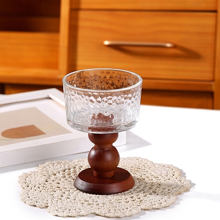 Column Glass Candle Holder with Wood Base PW-WG62908-01-1