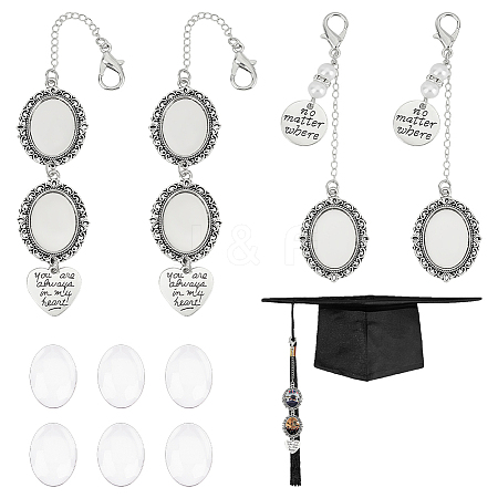 Oval Alloy Graduation Cap Pendant Decoration HJEW-UN00057-1