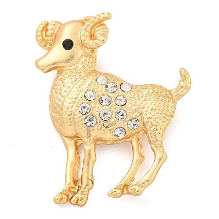 Golden Zinc Alloy with Rhinestone Brooches JEWB-B018-03G-01-1