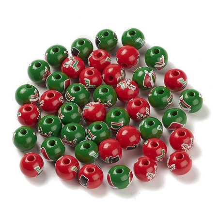 Christmas Printed Wood European Beads WOOD-K008-01-1